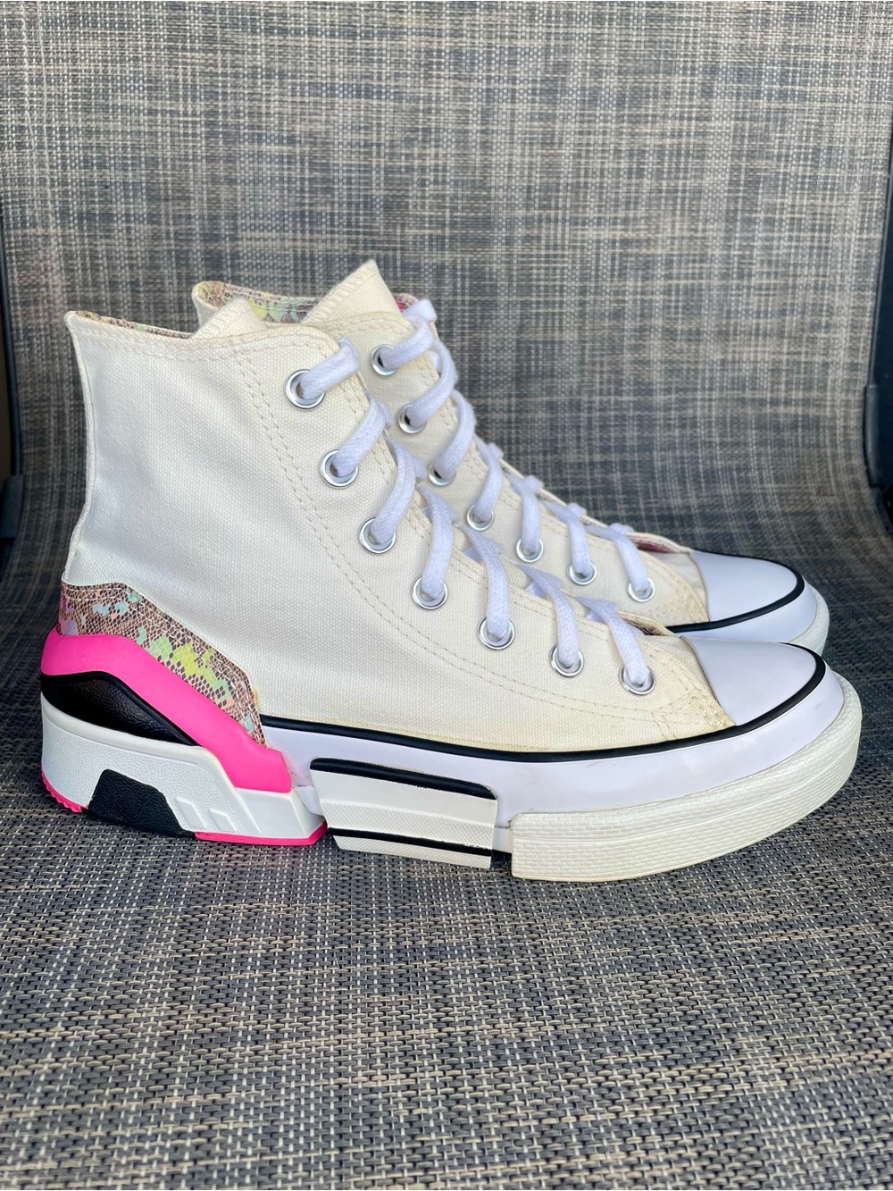 Converse All Star High Top Sneakers in White with Pink Accent - Picture 3 of 13
